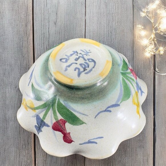 Hand Made Studio Pottery Ruffled Edge Bowl Dish Signed Maje Ki Stoneware Dish - Picture 2 of 13